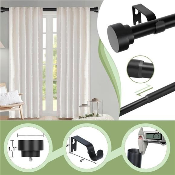 2 Pack Black Curtain Rods for Windows 28 to 48 Inch(2.3-4ft),1 Inch Adjustable - Picture 2 of 7